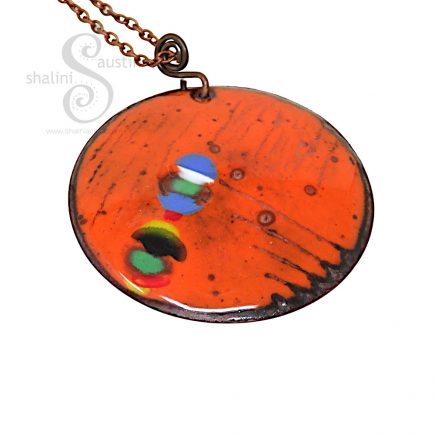 Vibrant Enamelled Copper Pendant 04 | Orange