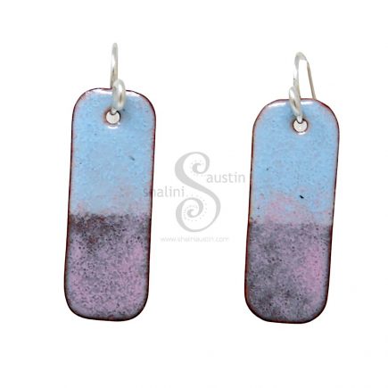 Blue and Pink Rectangle Copper Earrings