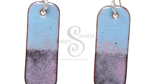 Blue and Pink Rectangle Copper Earrings