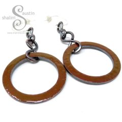 Enamelled Copper Circle Earrings - Various Colours