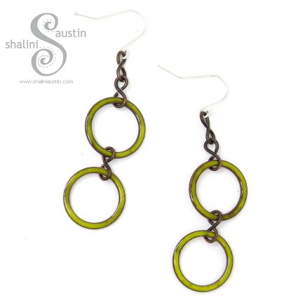 Enamelled Copper Circle Earrings - Yellow