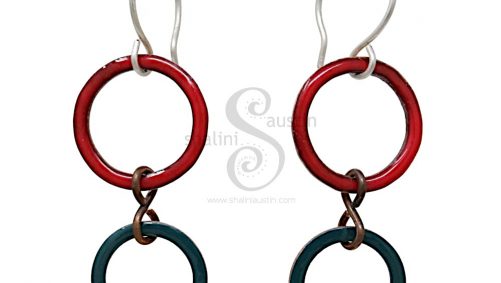 Jade Green & Orange Enamelled Copper Circle Earrings