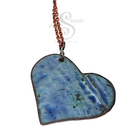 Reversible Enamelled Heart Pendant 05 | Blue - Green