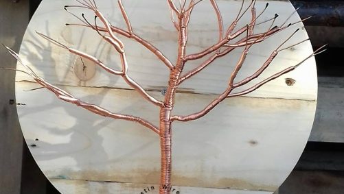 Copper Wire Tree Sculpture on Little Shelf