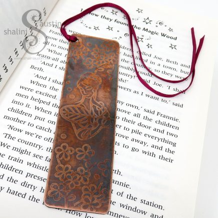 Floral Design Etched Copper Bookmark 02
