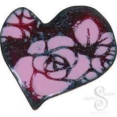 Enamelled Copper Heart Brooch 1 | Pink Rose