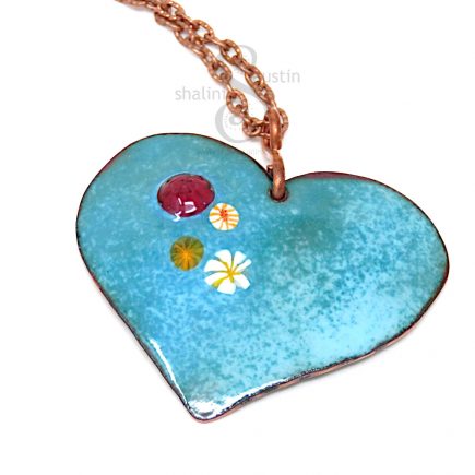 HEARTS and FLOWERS 03 | Colourful Copper Heart Pendant