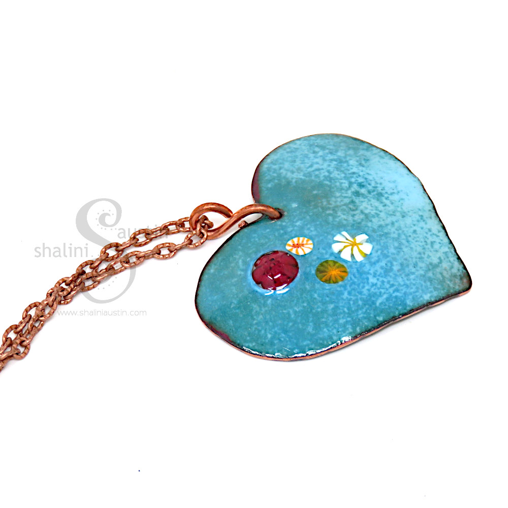 HEARTS and FLOWERS 03 | Colourful Copper Heart Pendant