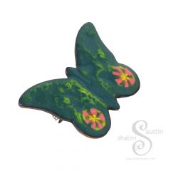 Enamelled Copper Butterfly Brooch 3 | Green, Yellow, Pink