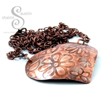 Embossed Puffed Copper Heart Pendant