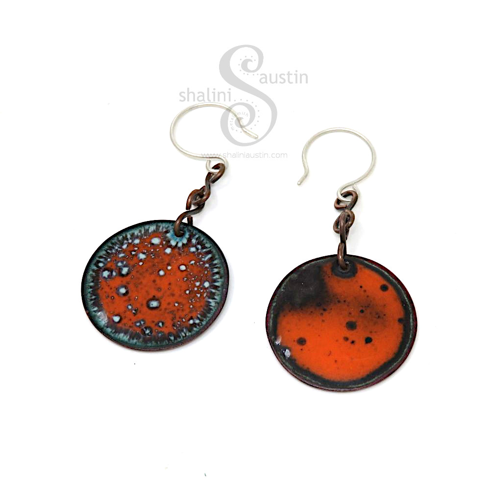 Orange Copper Disc Earrings | Double Sided by Shalini Austin