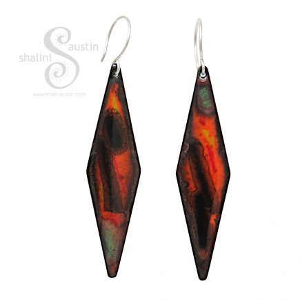 Elegant Long Enamelled Copper Earrings 01 | Double Sided