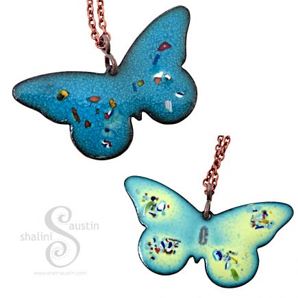 Reversible Enamelled Copper Butterfly Pendant 01